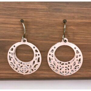 Pink Filagree Earrings Dangle Metal Circles Round Vintage 3D